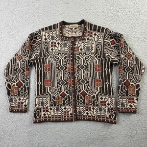 Intiwara 100% Alpaca Wool Cardigan Tribal Geometric Hand Made In Bolivia Mens L